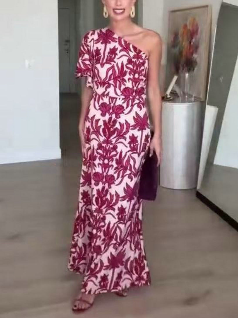 Vestido Estampado Con Hombros Descubiertos
