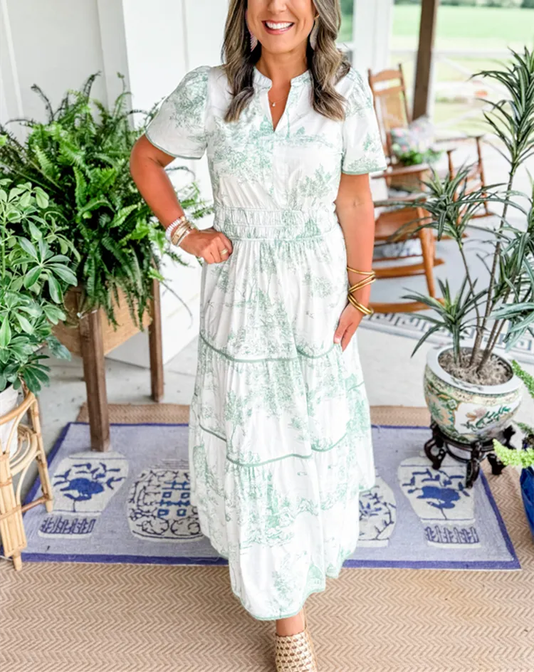 Vestido largo clásico de toile con encanto para mujer