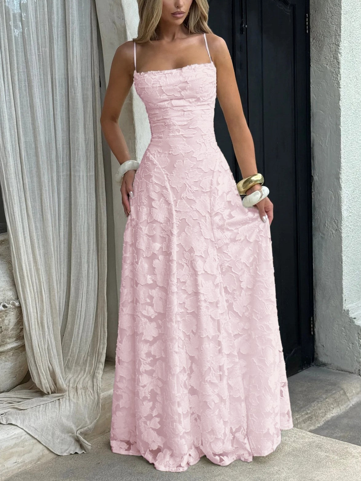 Vestido largo de jacquard