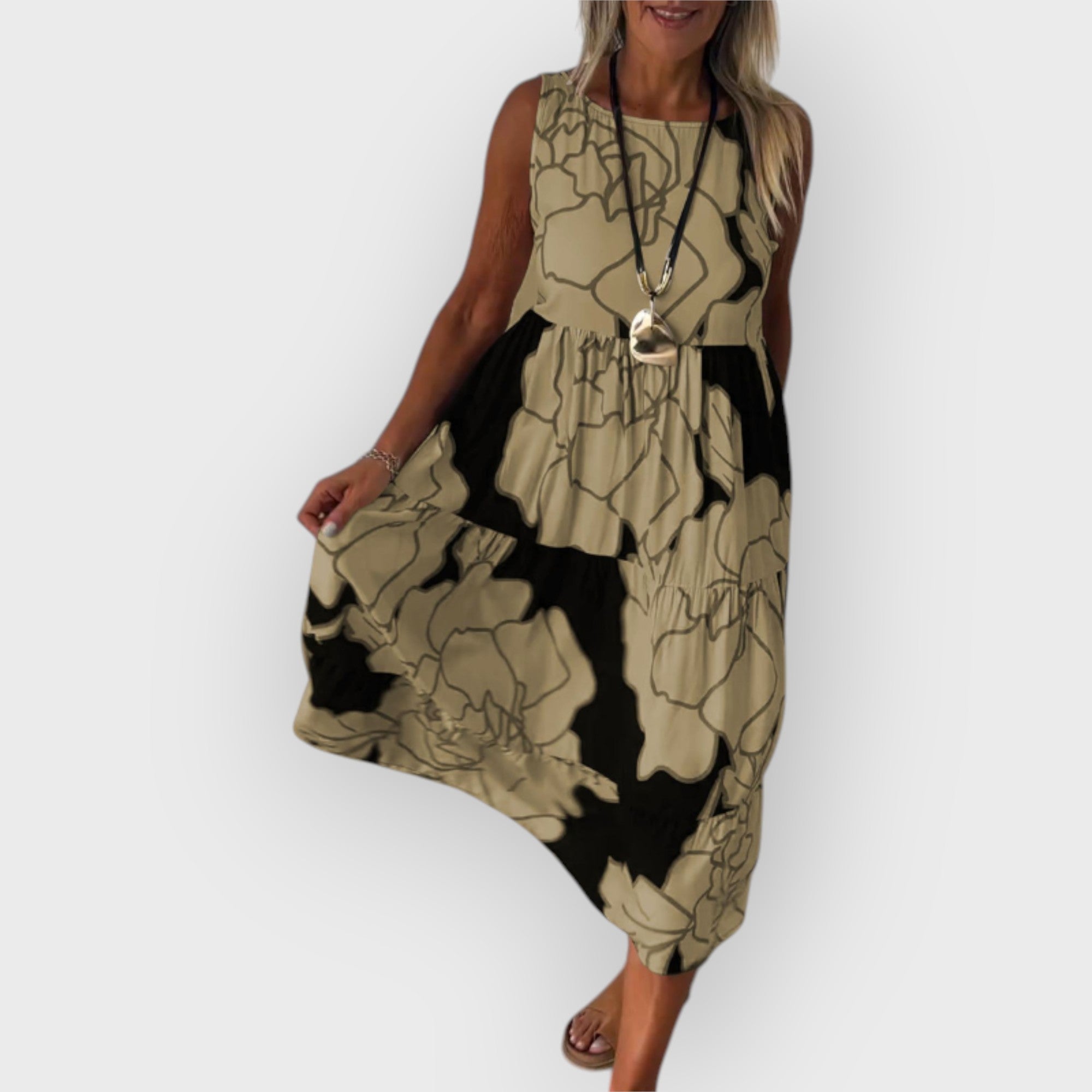 ELEGANTE VESTIDO FLORAL SIN HOMBROS