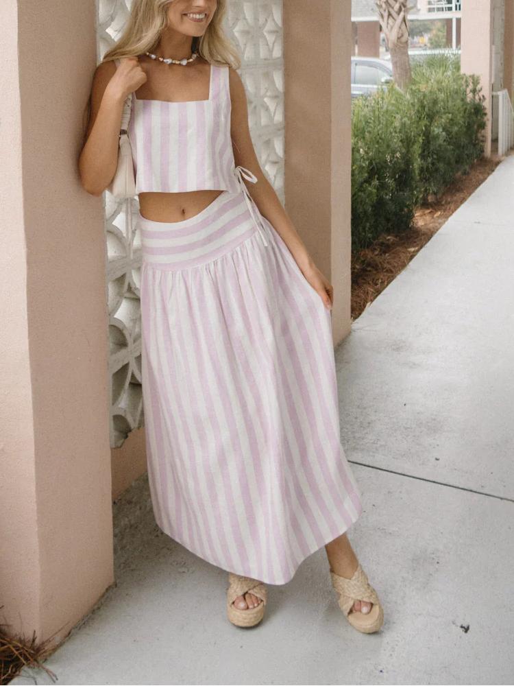 Conjunto de falda de rayas rosas