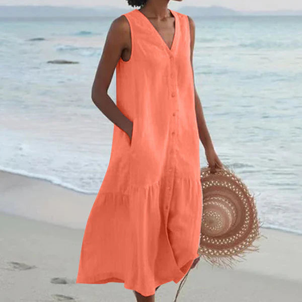Vestido camisero sin mangas con escote en V