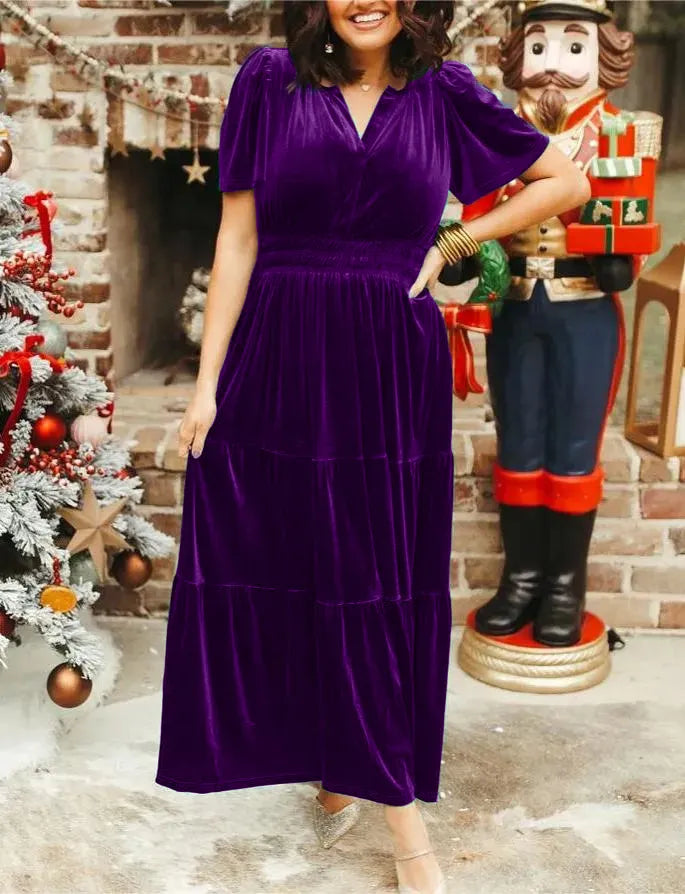 Vestido Largo de Terciopelo con Volantes para Mujer