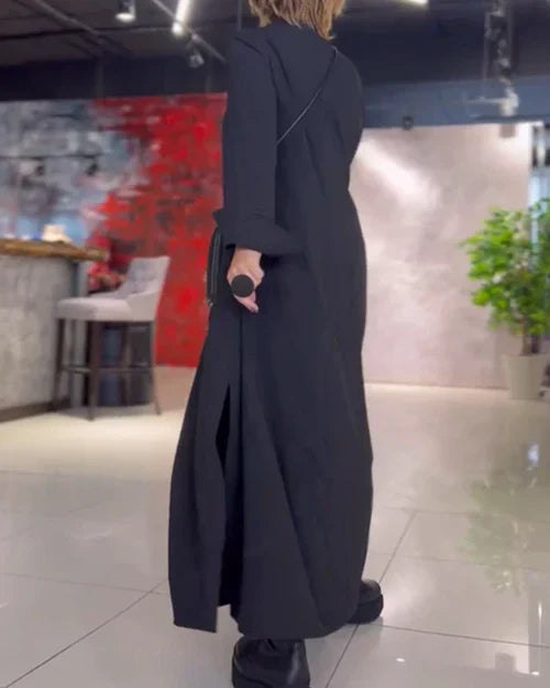 Vestido largo camisero con cuello abierto y bolsillos