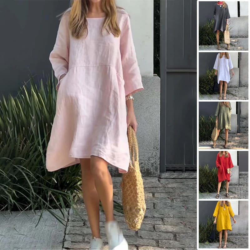 Vestido de mujer en color liso, corte holgado y con bolsillo.