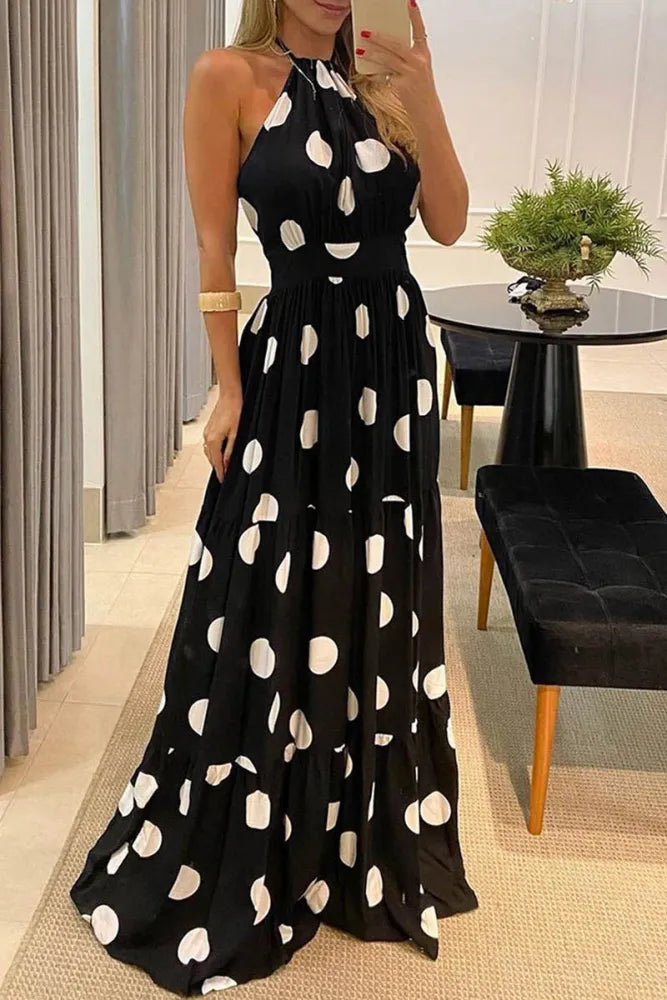 Vestido Halter con Estampado de Lunares
