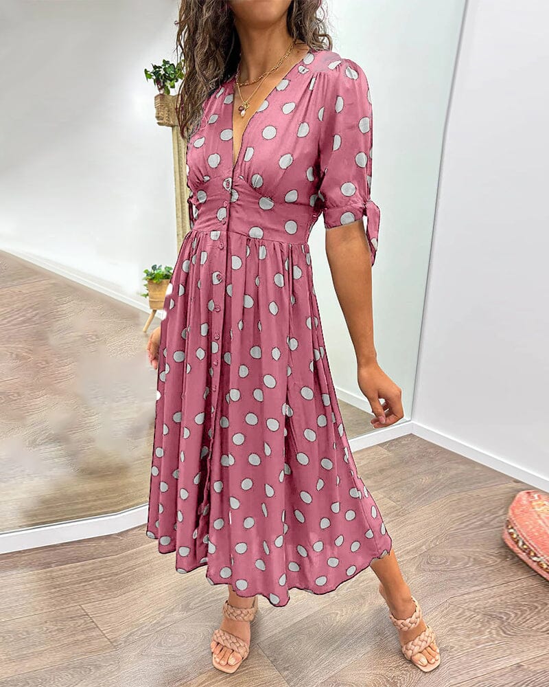 Vestido de lunares con escote en V profundo (LIQUIDACIÓN)