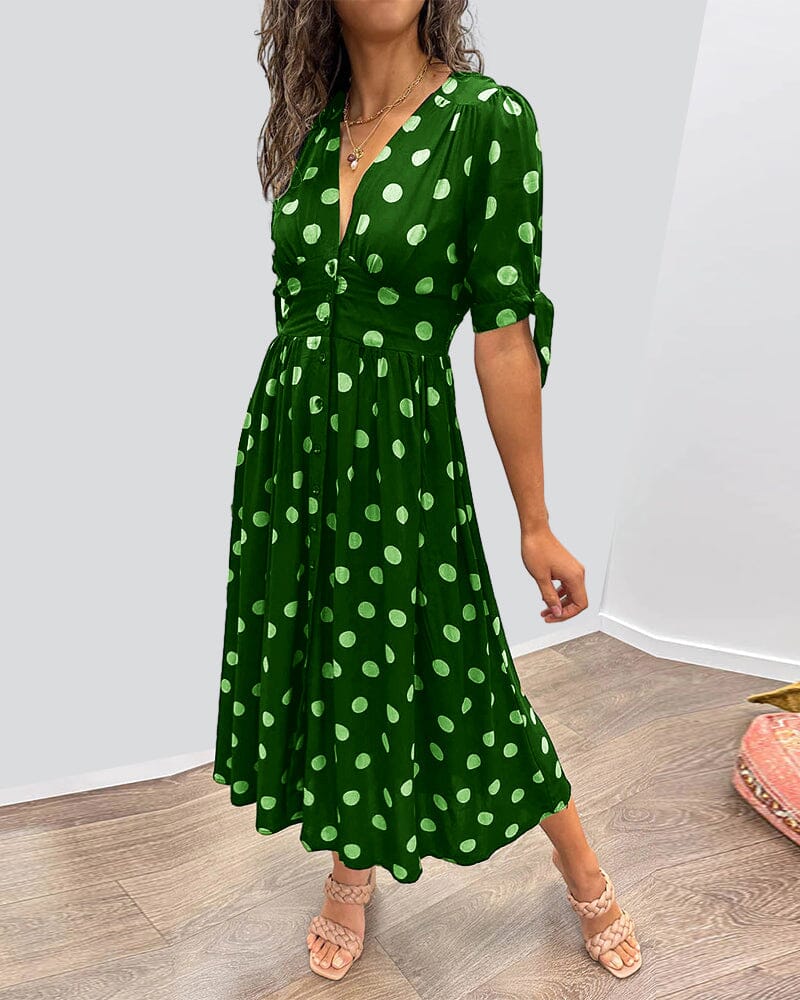 Vestido de lunares con escote en V profundo (LIQUIDACIÓN)