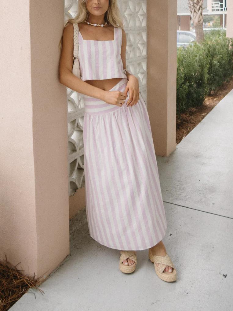 Conjunto de falda de rayas rosas