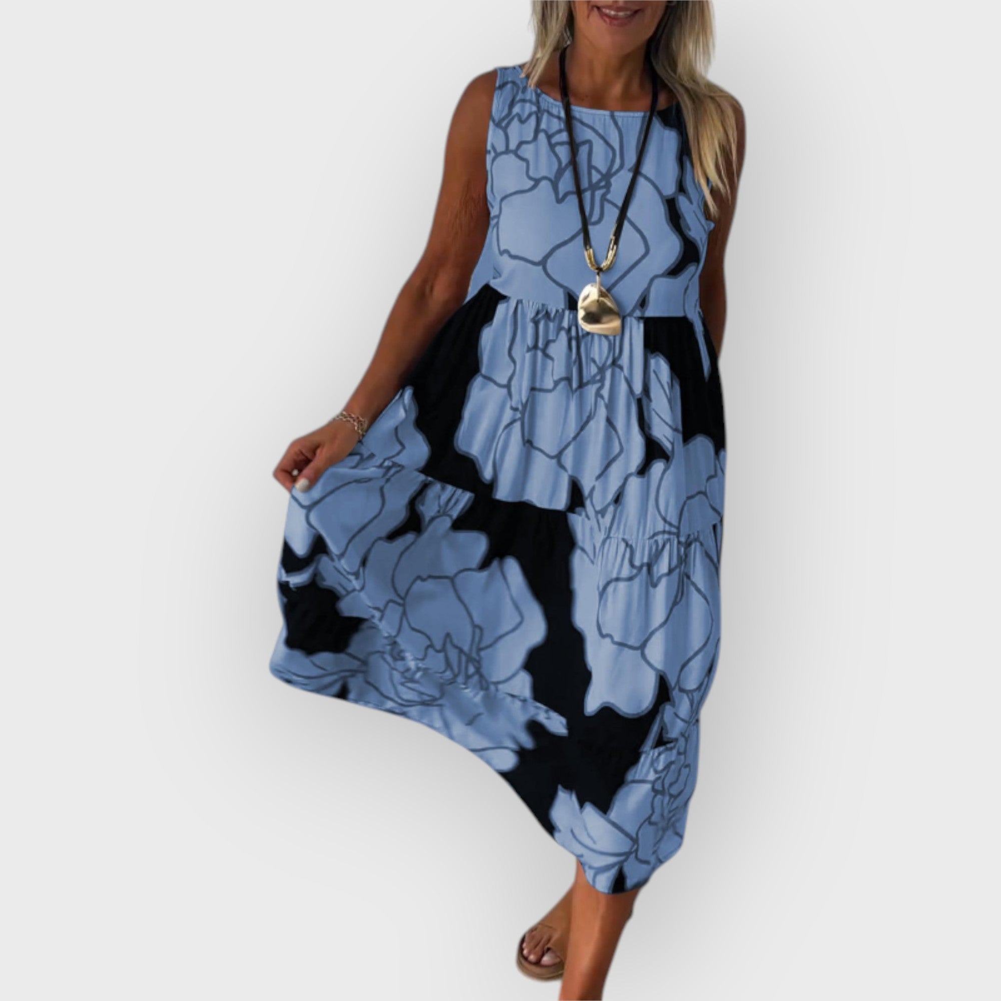 ELEGANTE VESTIDO FLORAL SIN HOMBROS