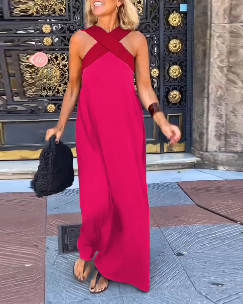 Vestido sin mangas con cuello halter cruzado