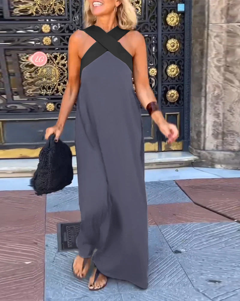 Vestido sin mangas con cuello halter cruzado