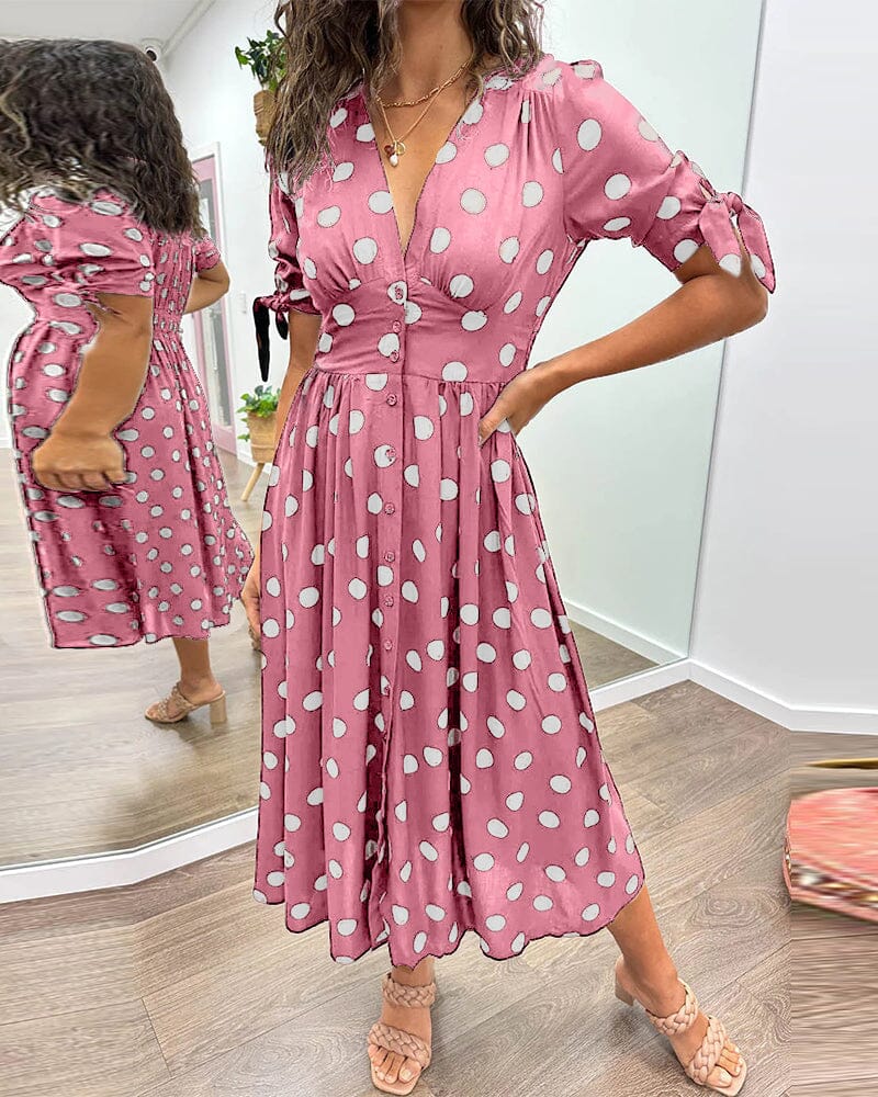 Vestido de lunares con escote en V profundo (LIQUIDACIÓN)