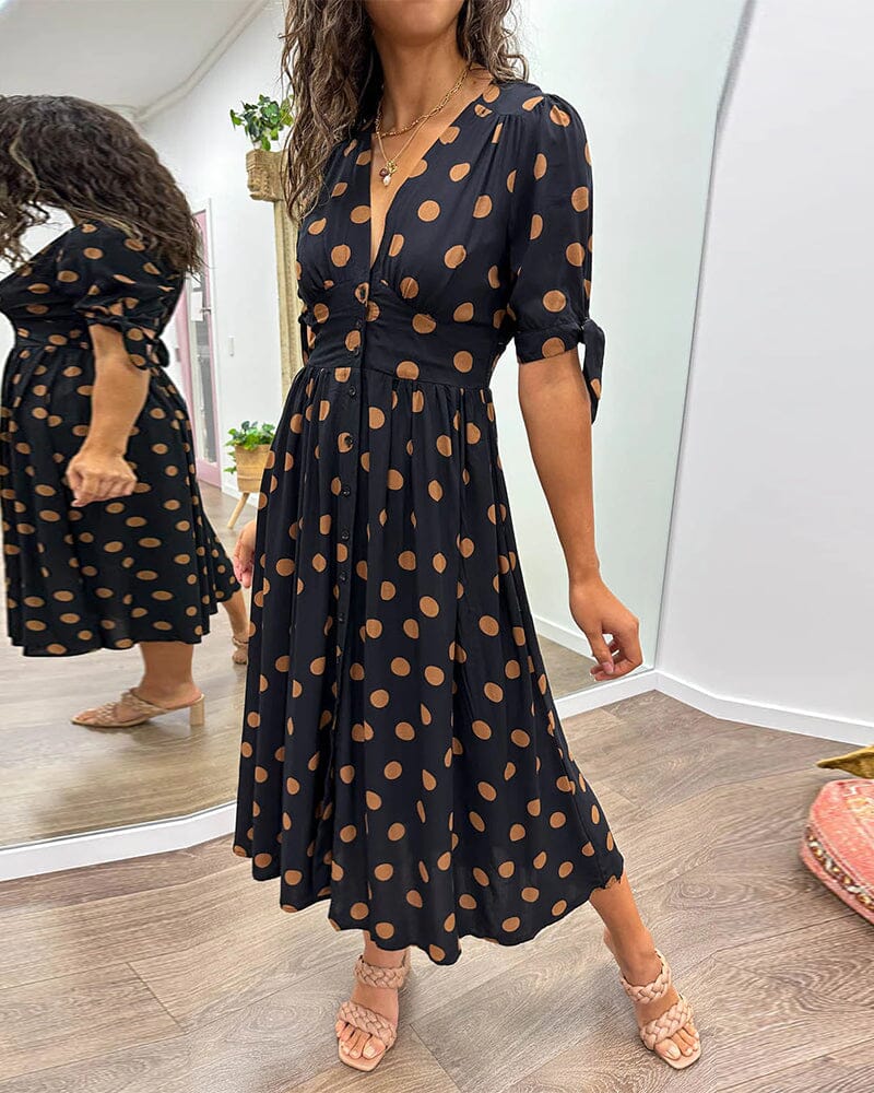 Vestido de lunares con escote en V profundo (LIQUIDACIÓN)