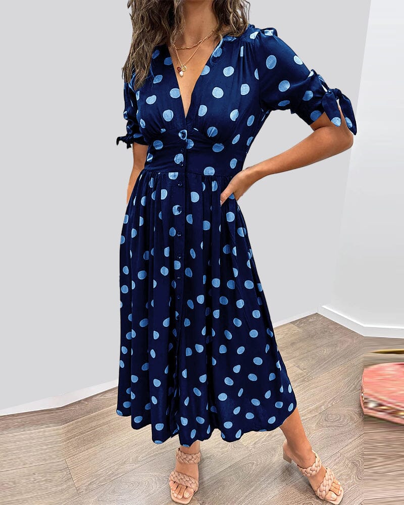 Vestido de lunares con escote en V profundo (LIQUIDACIÓN)