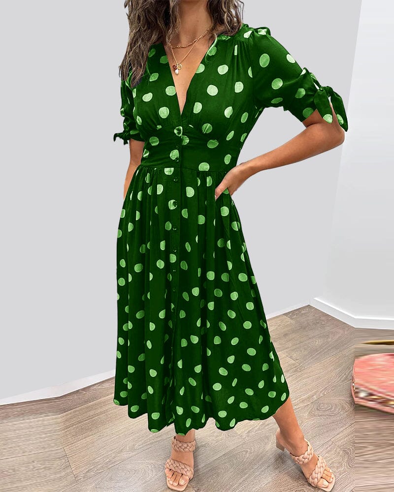 Vestido de lunares con escote en V profundo (LIQUIDACIÓN)