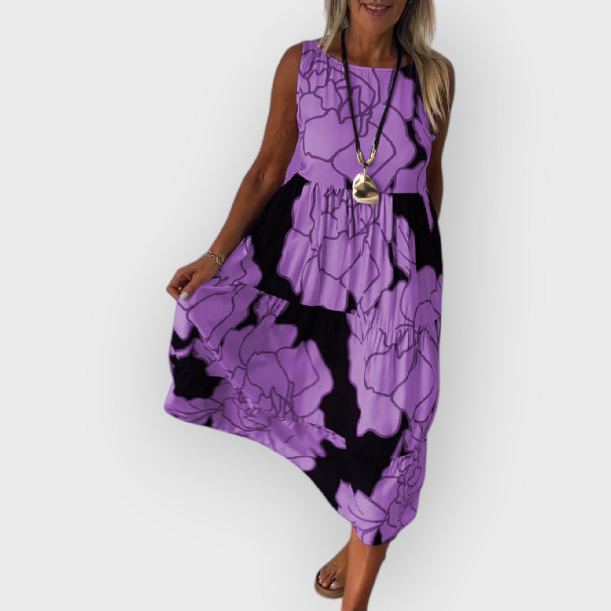 ELEGANTE VESTIDO FLORAL SIN HOMBROS