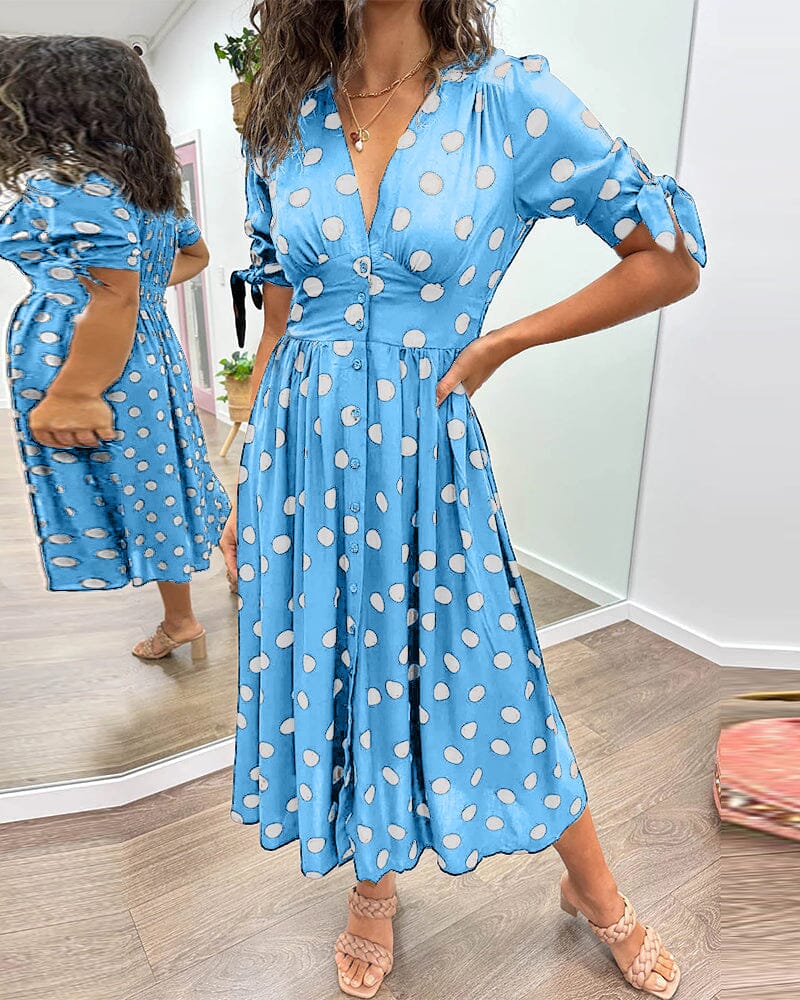 Vestido de lunares con escote en V profundo (LIQUIDACIÓN)