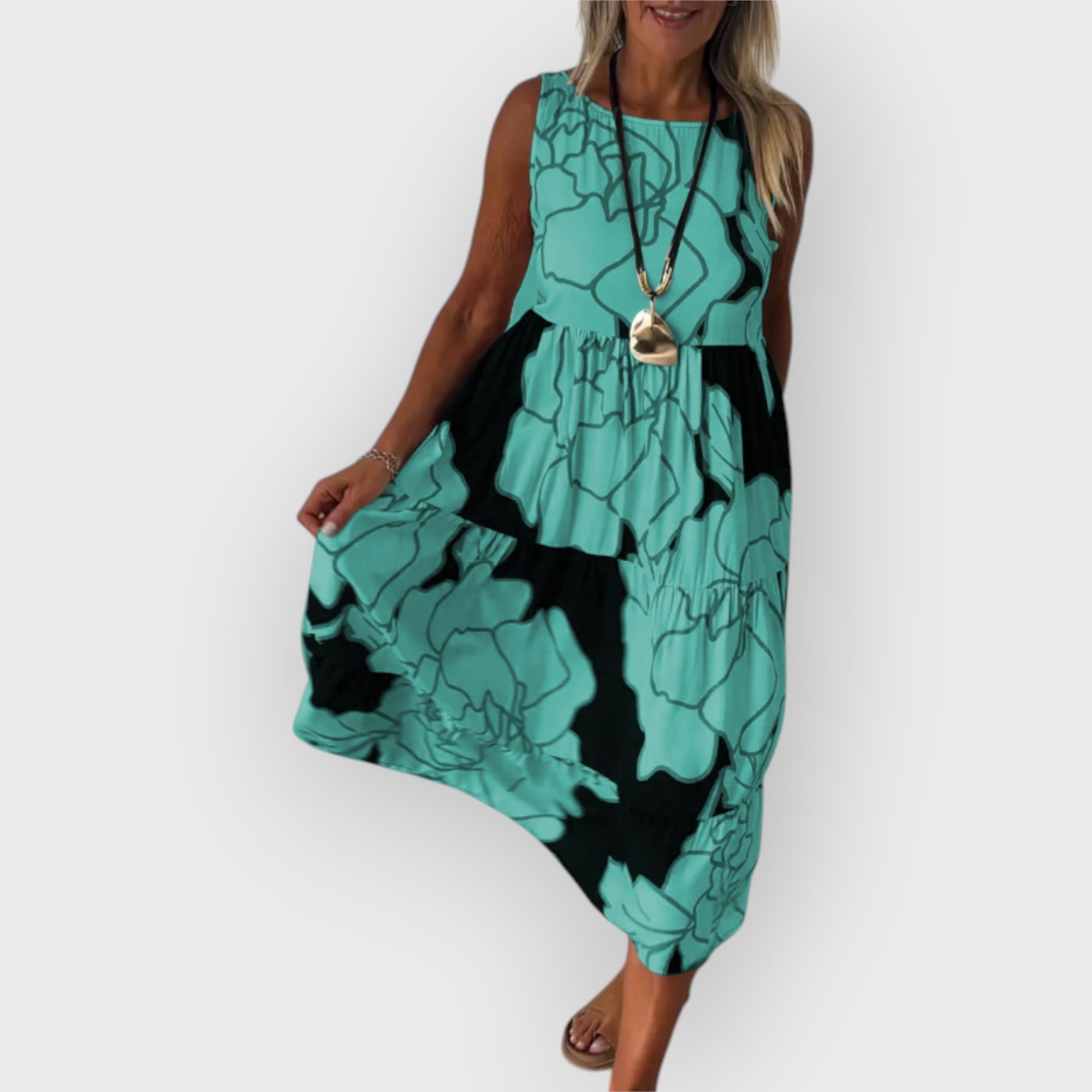ELEGANTE VESTIDO FLORAL SIN HOMBROS