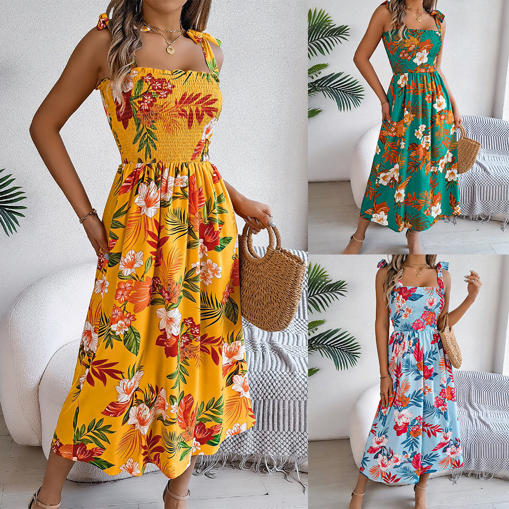 Vestido de corsé con tirantes y estampado de flores