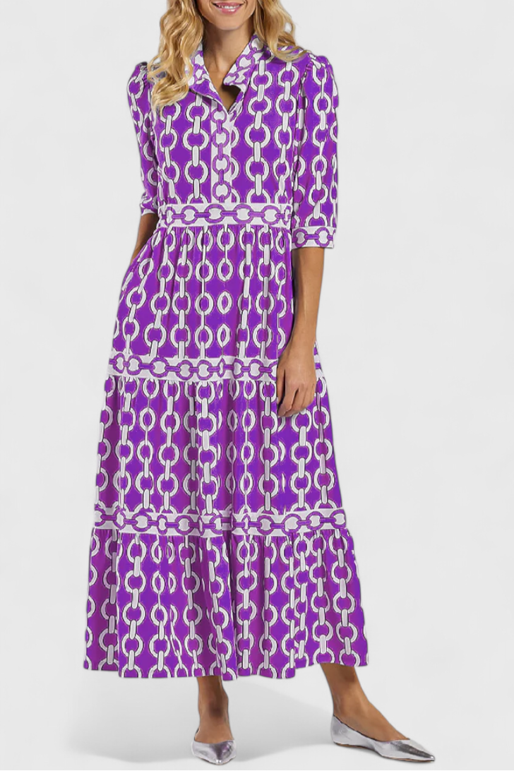 Vestido Midi con Estampado de Cadenas (LIQUIDACIÓN)