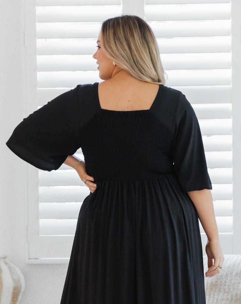 Kalani-Dress-Black-Shirred-Bust