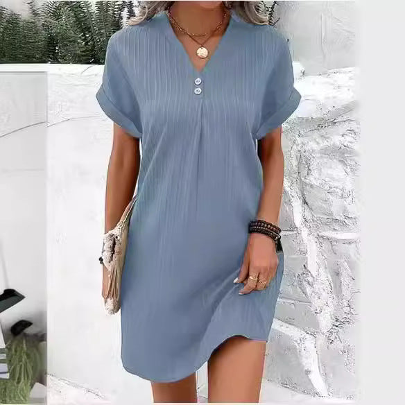Vestido informal con cuello en V y botones (LIQUIDACIÓN)