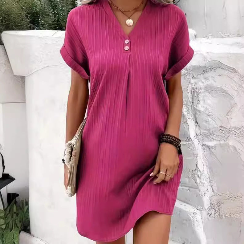 Vestido informal con cuello en V y botones (LIQUIDACIÓN)