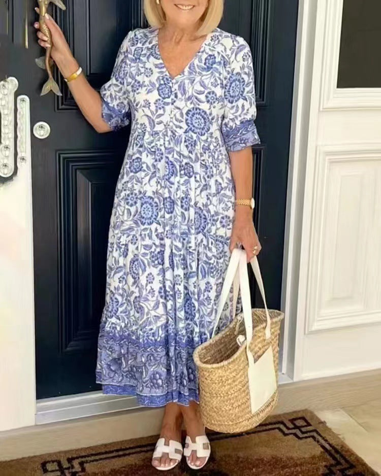 Vestido elegante floral Astrid® con escote en V