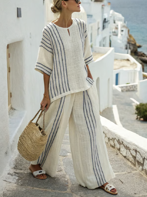 Elegante conjunto de lino de dos piezas
