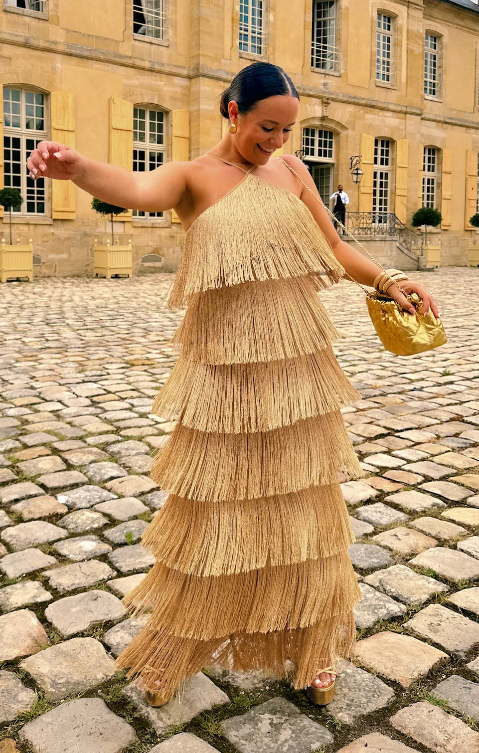 Vestido de Flecos Dorado