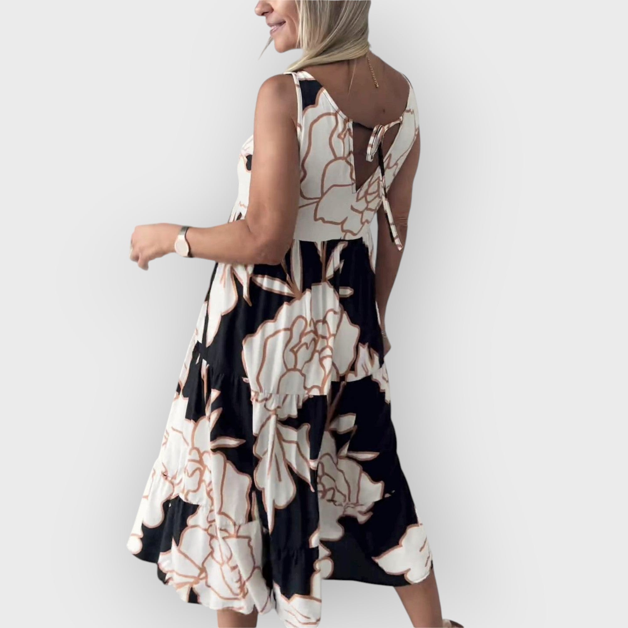 ELEGANTE VESTIDO FLORAL SIN HOMBROS