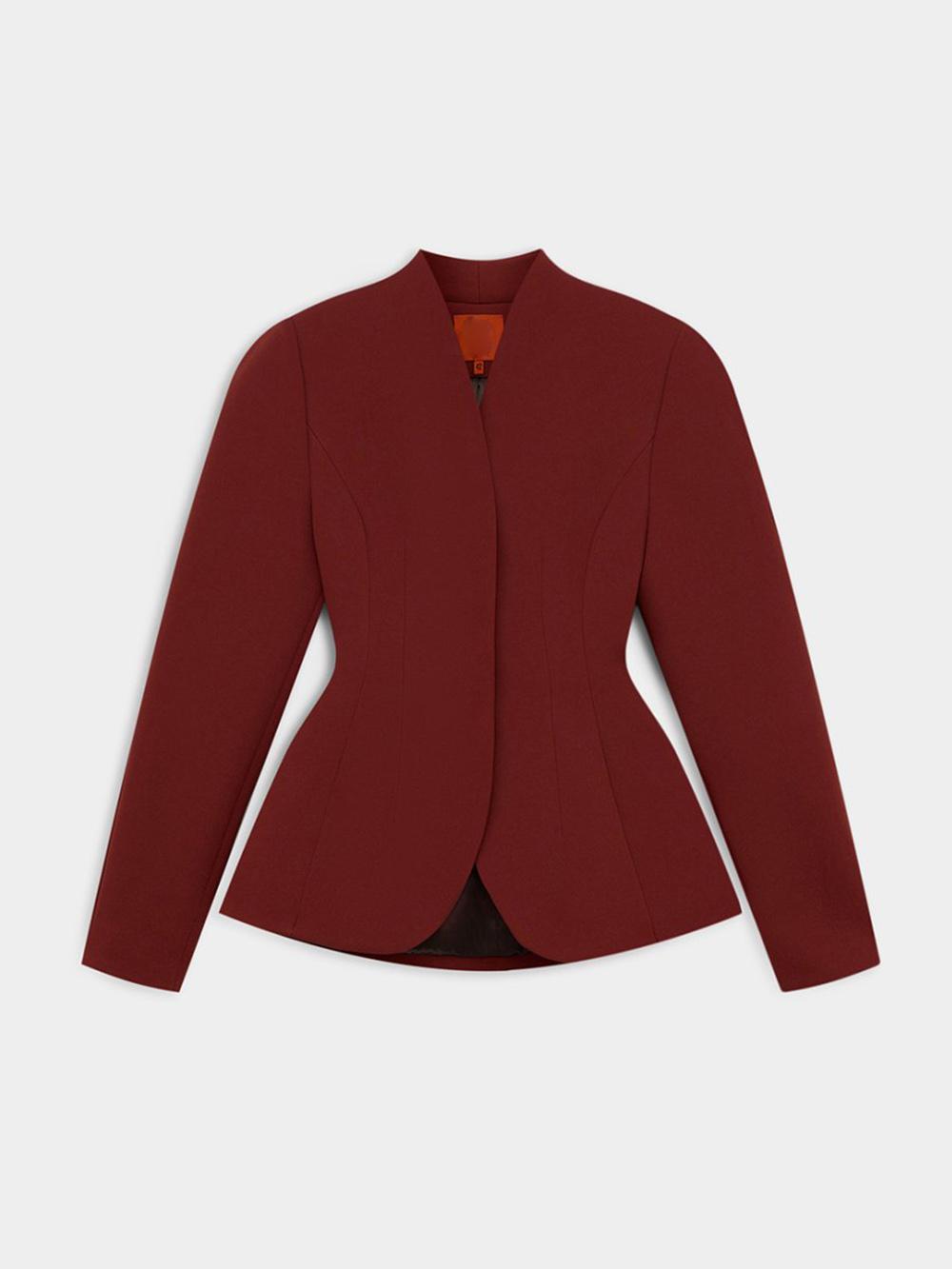 Conjunto de blazer y pantalón peplum burdeos