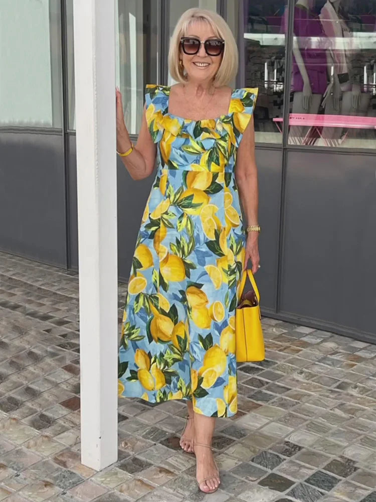 Vestido túnica con estampado de limones