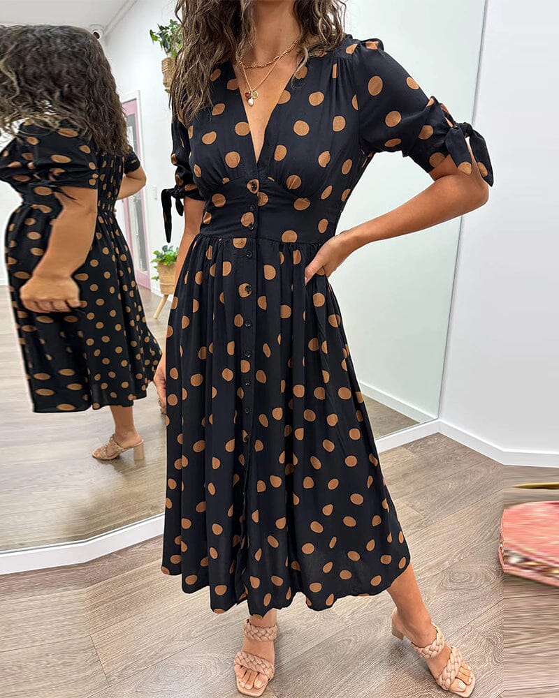 Vestido de lunares con escote en V profundo (LIQUIDACIÓN)