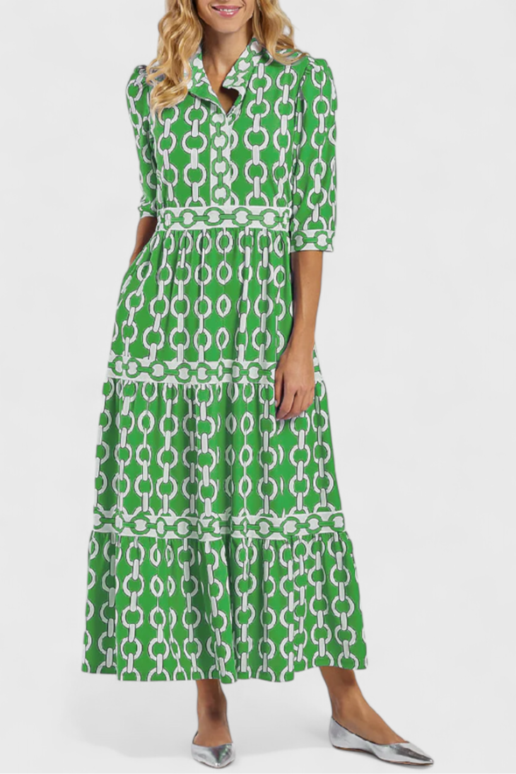 Vestido Midi con Estampado de Cadenas (LIQUIDACIÓN)