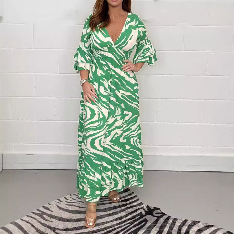 Vestido de rayas de cebra con cuello en V y mangas 3/4 (50 % de descuento)