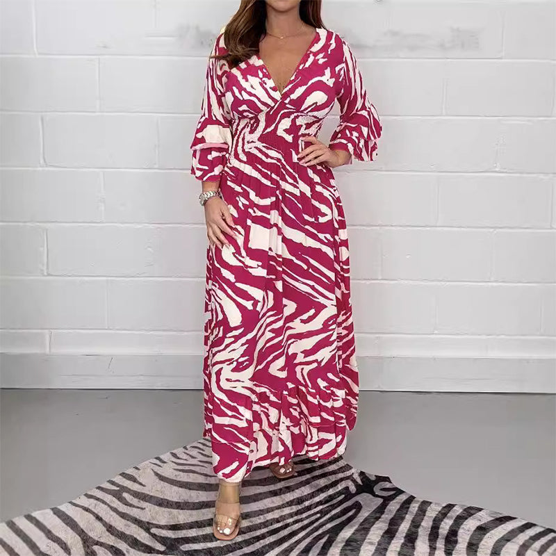 Vestido de rayas de cebra con cuello en V y mangas 3/4 (50 % de descuento)