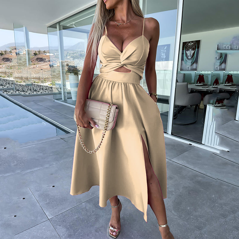 💖Venta limitada 50% de descuento💖Vestido de mujer con tirantes finos y abertura alta