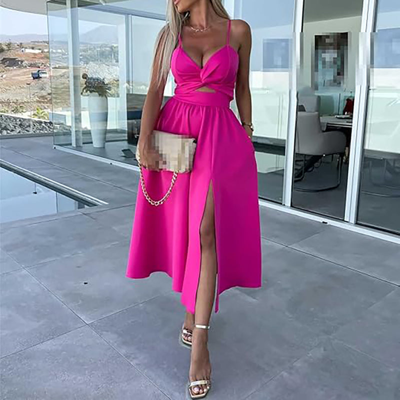 💖Venta limitada 50% de descuento💖Vestido de mujer con tirantes finos y abertura alta