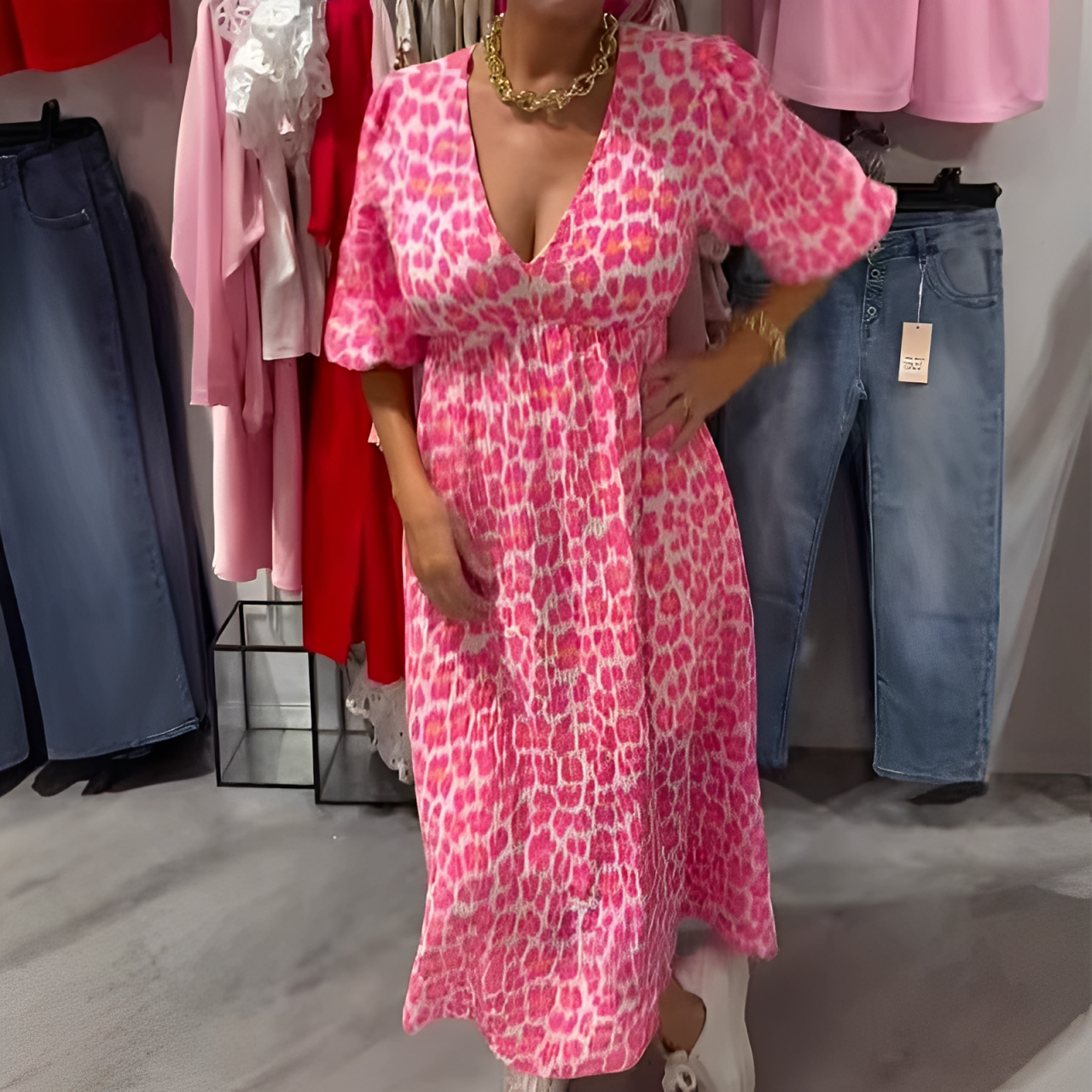 ⏰Venta temporal - 50% de descuento🔥Vestido estampado con cuello en V para mujer